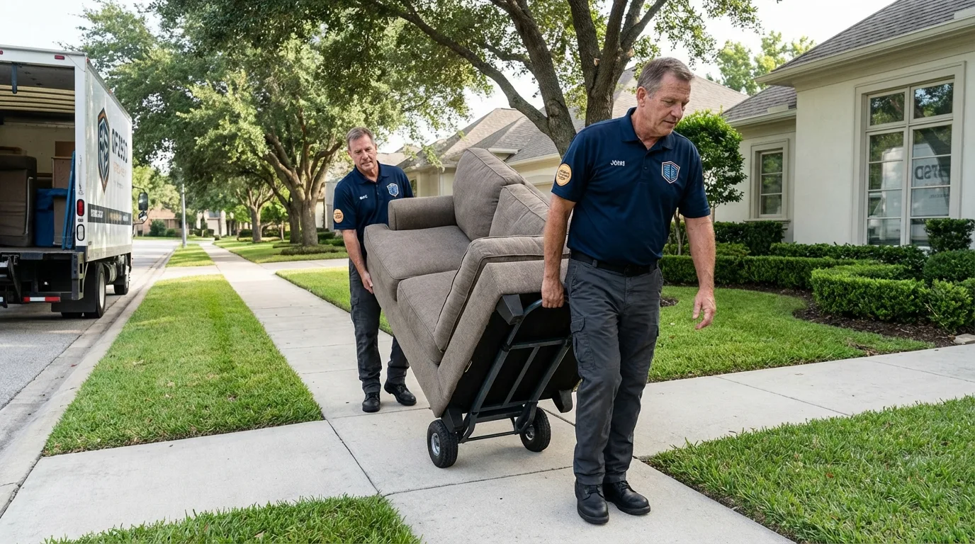 Local residential moving crew loading furniture in Green Forest, AR