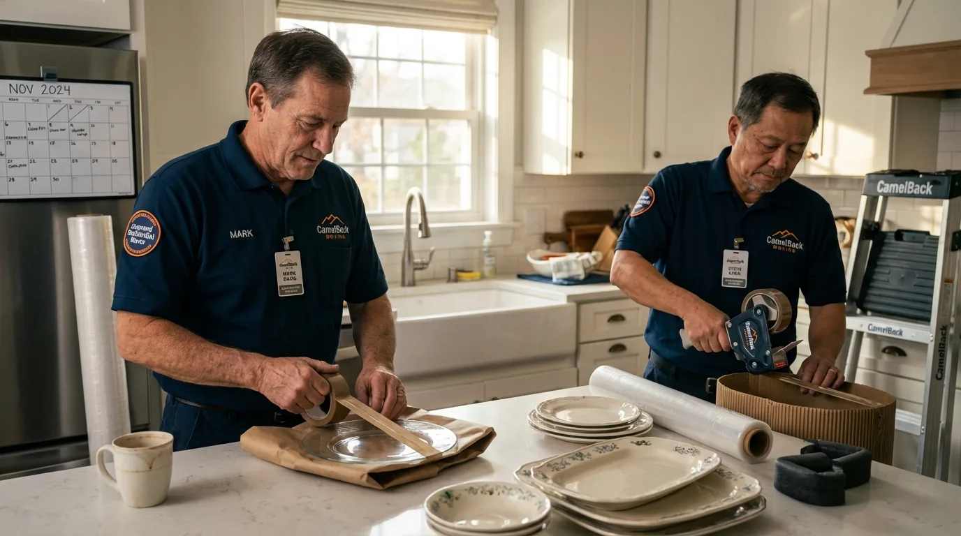 Professional crew packing kitchen dishware in Green Forest, AR